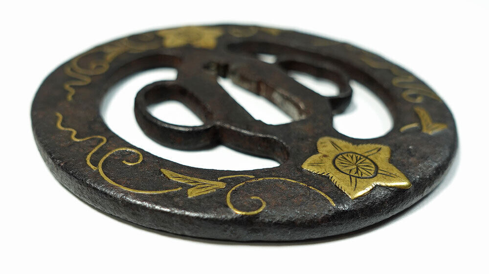 Rare Japanese Tsuba Sword Guard Edo Era Heian Castle w/box Used in Japan F/S