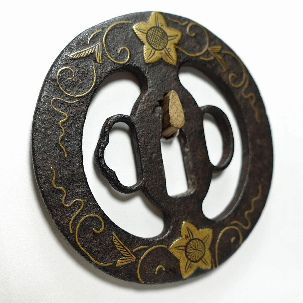 Rare Japanese Tsuba Sword Guard Edo Era Heian Castle w/box Used in Japan F/S