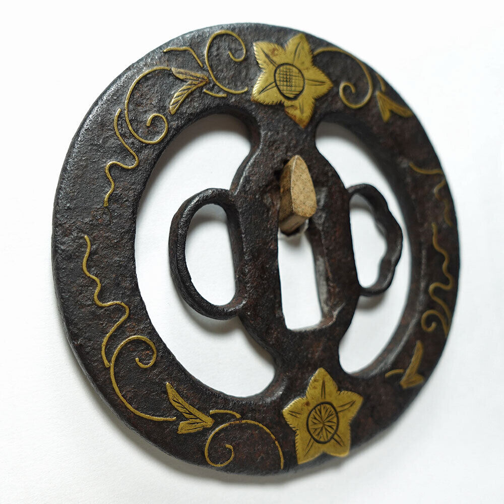 Rare Japanese Tsuba Sword Guard Edo Era Heian Castle w/box Used in Japan F/S