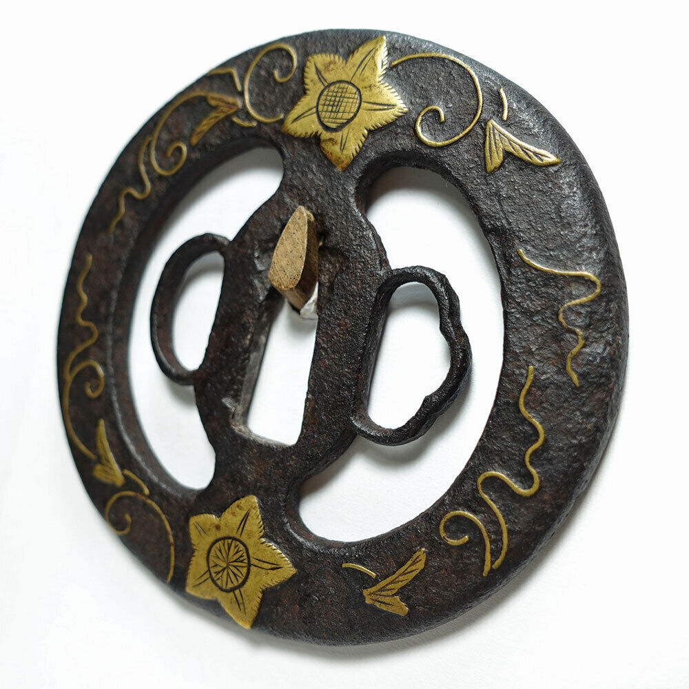 Rare Japanese Tsuba Sword Guard Edo Era Heian Castle w/box Used in Japan F/S
