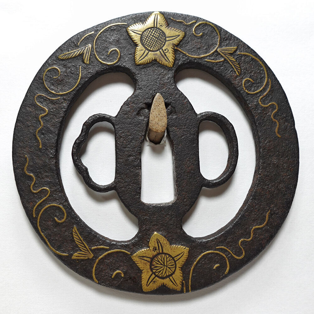 Rare Japanese Tsuba Sword Guard Edo Era Heian Castle w/box Used in Japan F/S