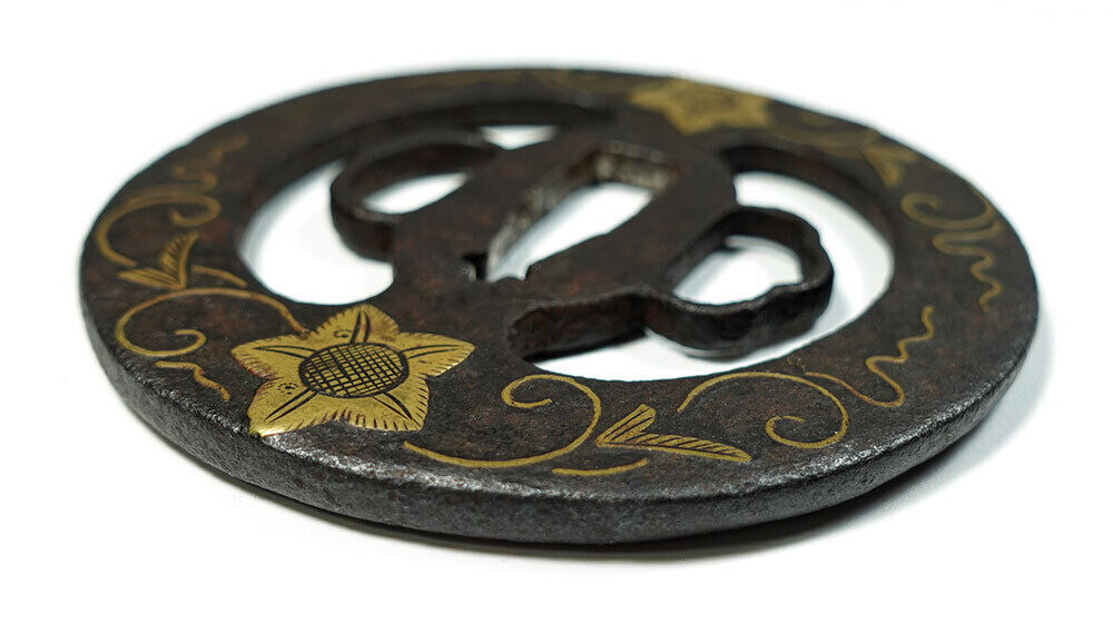 Rare Japanese Tsuba Sword Guard Edo Era Heian Castle w/box Used in Japan F/S