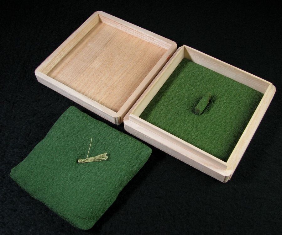 Rare Japanese Tsuba Sword Guard plum bamboo maple inlay w/box Edo Era Used