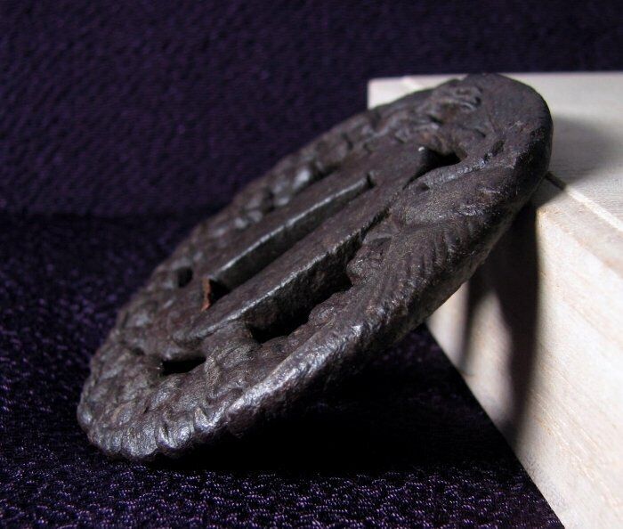 Antique Rare Japanese Tsuba Sword Guard Tsurumatsu pattern Edo Era