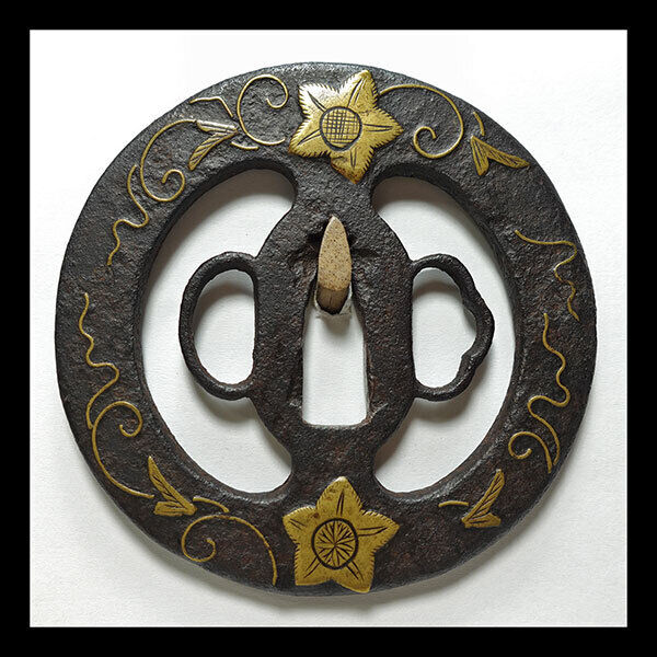 Rare Japanese Tsuba Sword Guard Edo Era Heian Castle w/box Used in Japan F/S