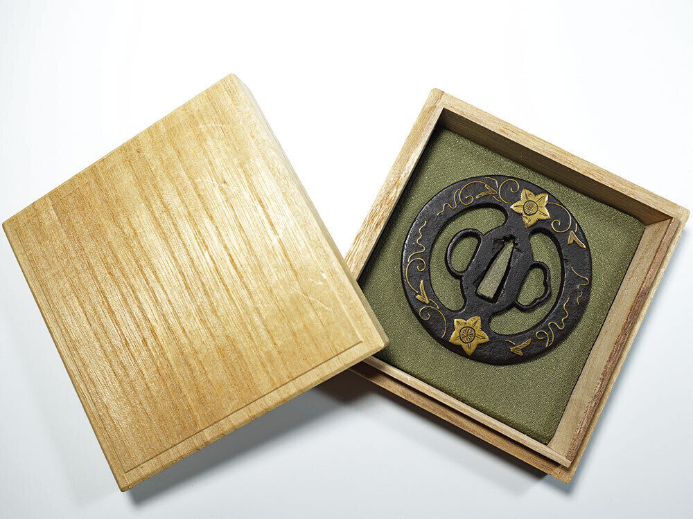 Rare Japanese Tsuba Sword Guard Edo Era Heian Castle w/box Used in Japan F/S