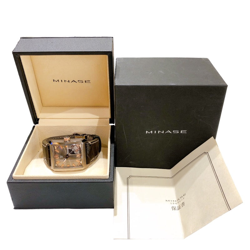 Rare MINASE Watch Five Windows VY03-K06BD Brown Used in Japan