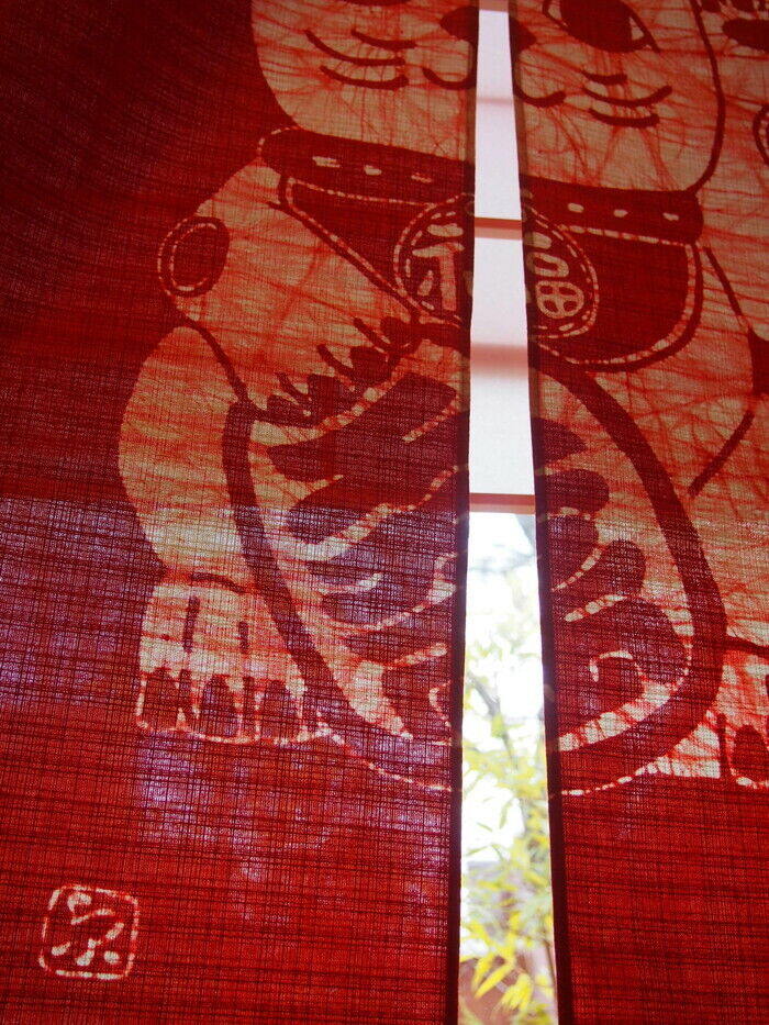 Japan Noren curtain Roketsuzome Lucky Cat which is rare in Kyoto Japan F/S