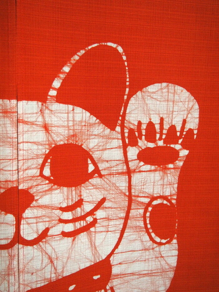 Japan Noren curtain Roketsuzome Lucky Cat which is rare in Kyoto Japan F/S