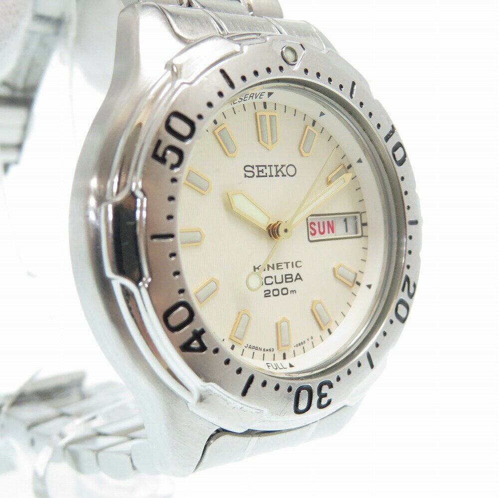 Seiko Scuba Kinetic Divers 5M63-0B30 Auto Quartz Watch Ivory Dial Used in Japan