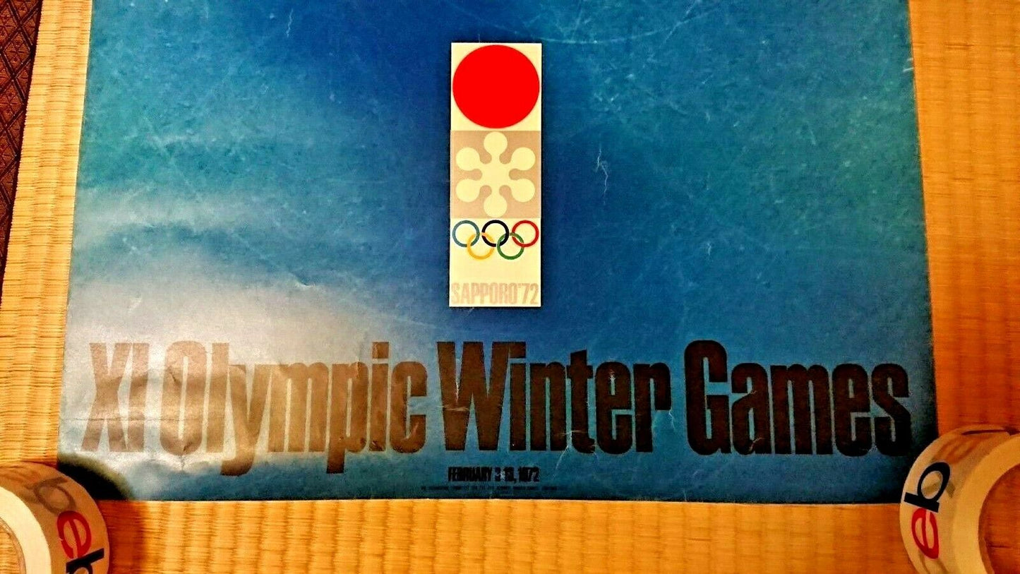 Vintage SAPPORO 1972 WINTER OLYMPICS Poster From Japan with Commemorative Coin 1