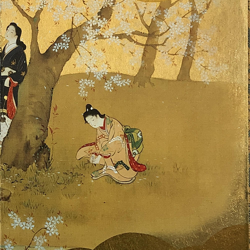 Mini folding screen Cherry blossom (Sakura) Two-fold folding screen Kyoto Japan