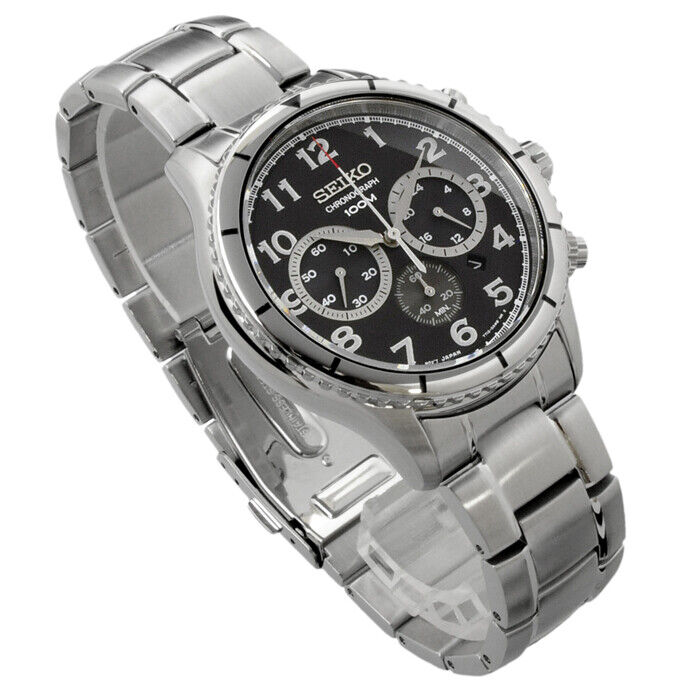 Near Mint Seiko Watch Chronograph Black Dial SRW037P1 Men's Used in Japan