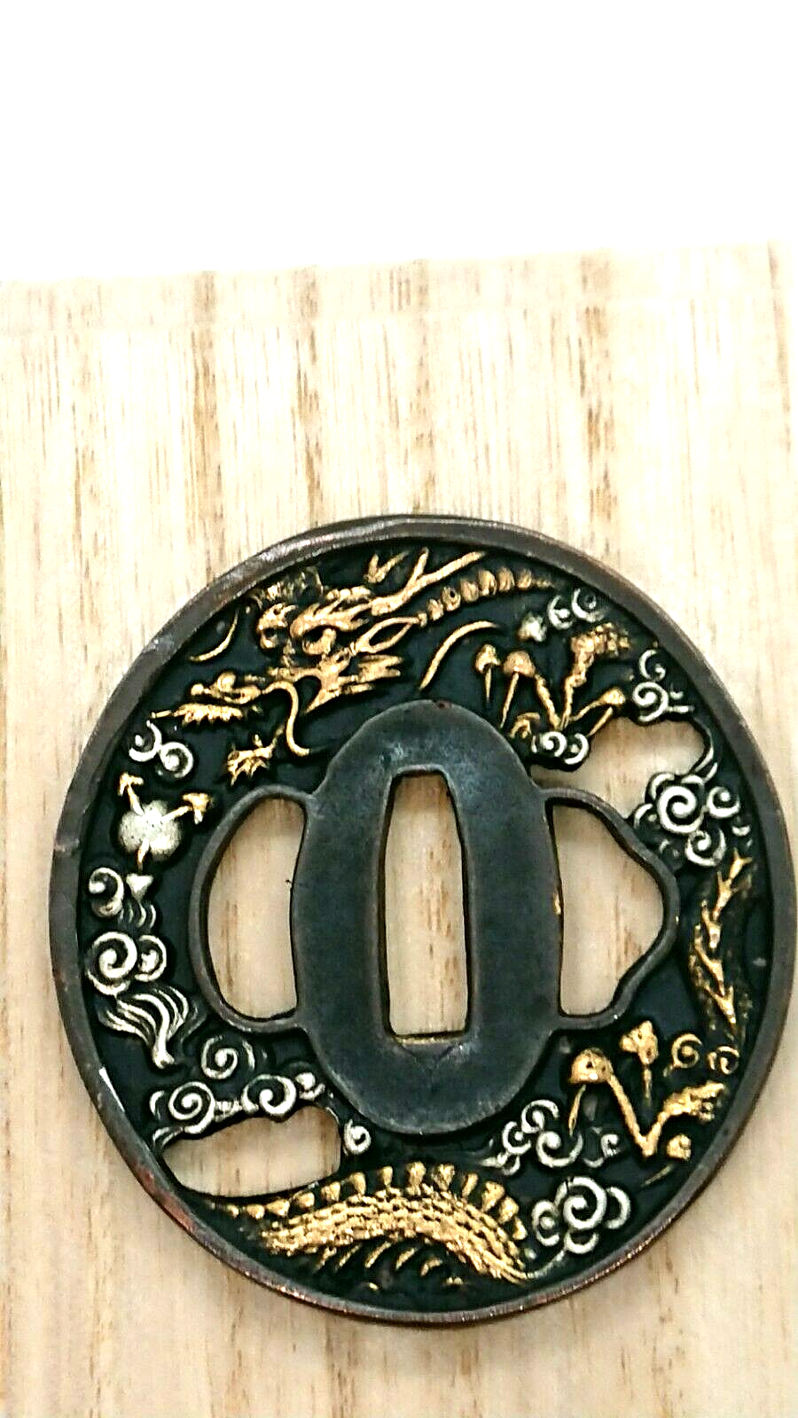 Vintage Japanese Tsuba KATANA SAMURAI sword guard w/ Box Made in Japan RARE F/S