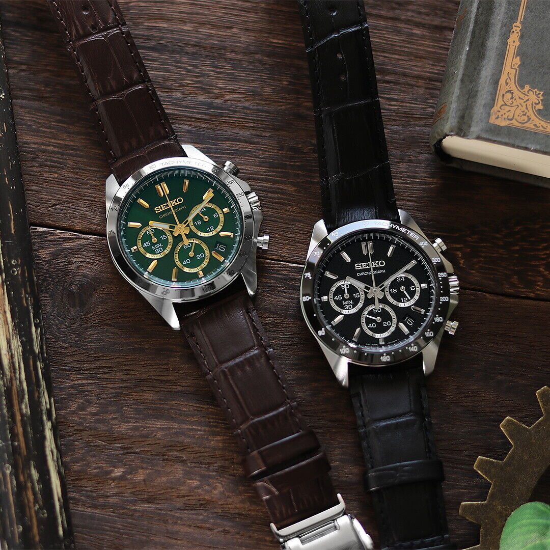 Seiko Watch Men's SBTR017 Spirit SBTR 8T Chronograph Green x Dark Brown New