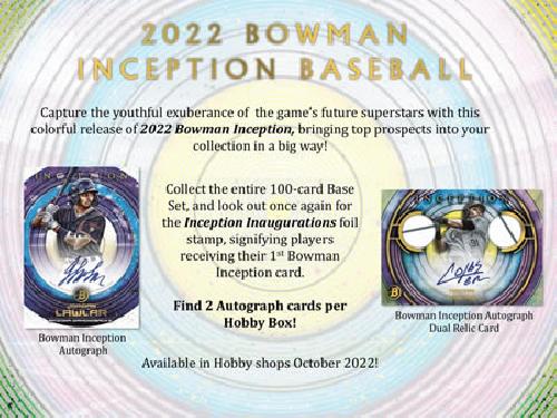 MLB 2022 TOPPS BOWMAN INCEPTION BASEBALL HOBBY BOX Released on March 3, 2023