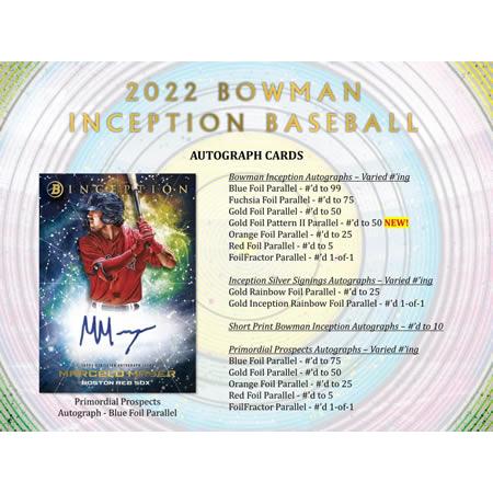 MLB 2022 TOPPS BOWMAN INCEPTION BASEBALL HOBBY BOX Released on March 3, 2023 2