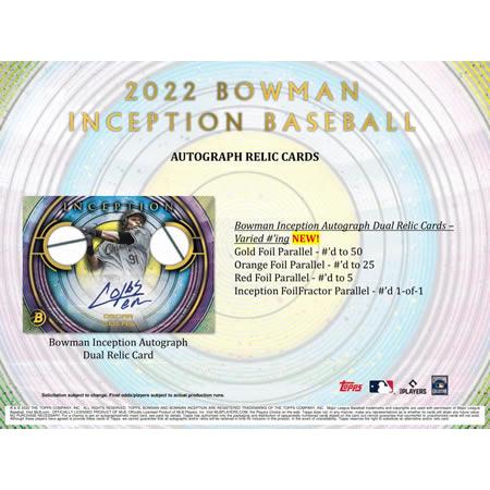 MLB 2022 TOPPS BOWMAN INCEPTION BASEBALL HOBBY BOX Released on March 3, 2023 2