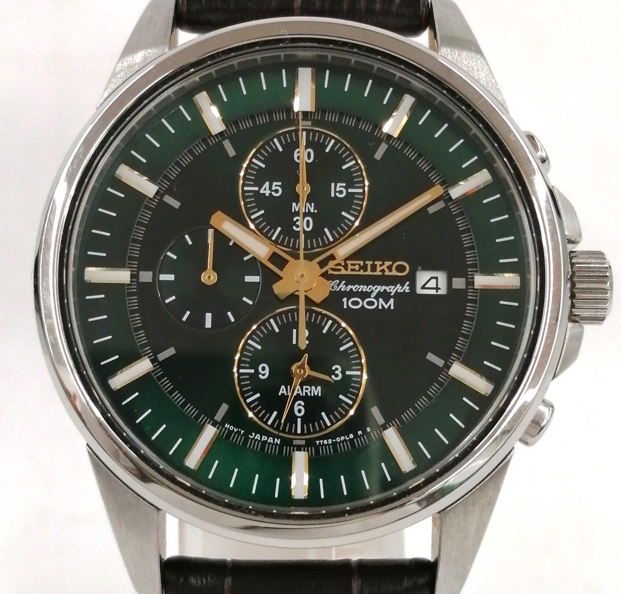 Seiko Watch Chronograph Quartz Green 7T62-0LD0 Used in Japan