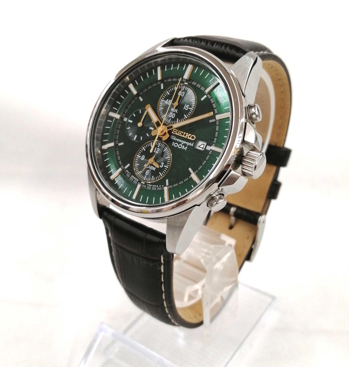 Seiko Watch Chronograph Quartz Green 7T62-0LD0 Used in Japan