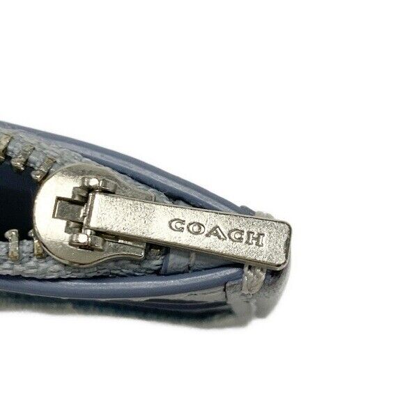 Coach Card Case CK503 Zip Signature Denim Leather Light Blue Used in Japan F/S