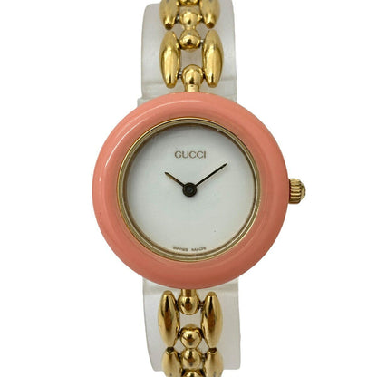 GUCCI 11/12.2 Change Bezel Watch Gold Ladies Quartz Pink Bezel Only Used in JPN