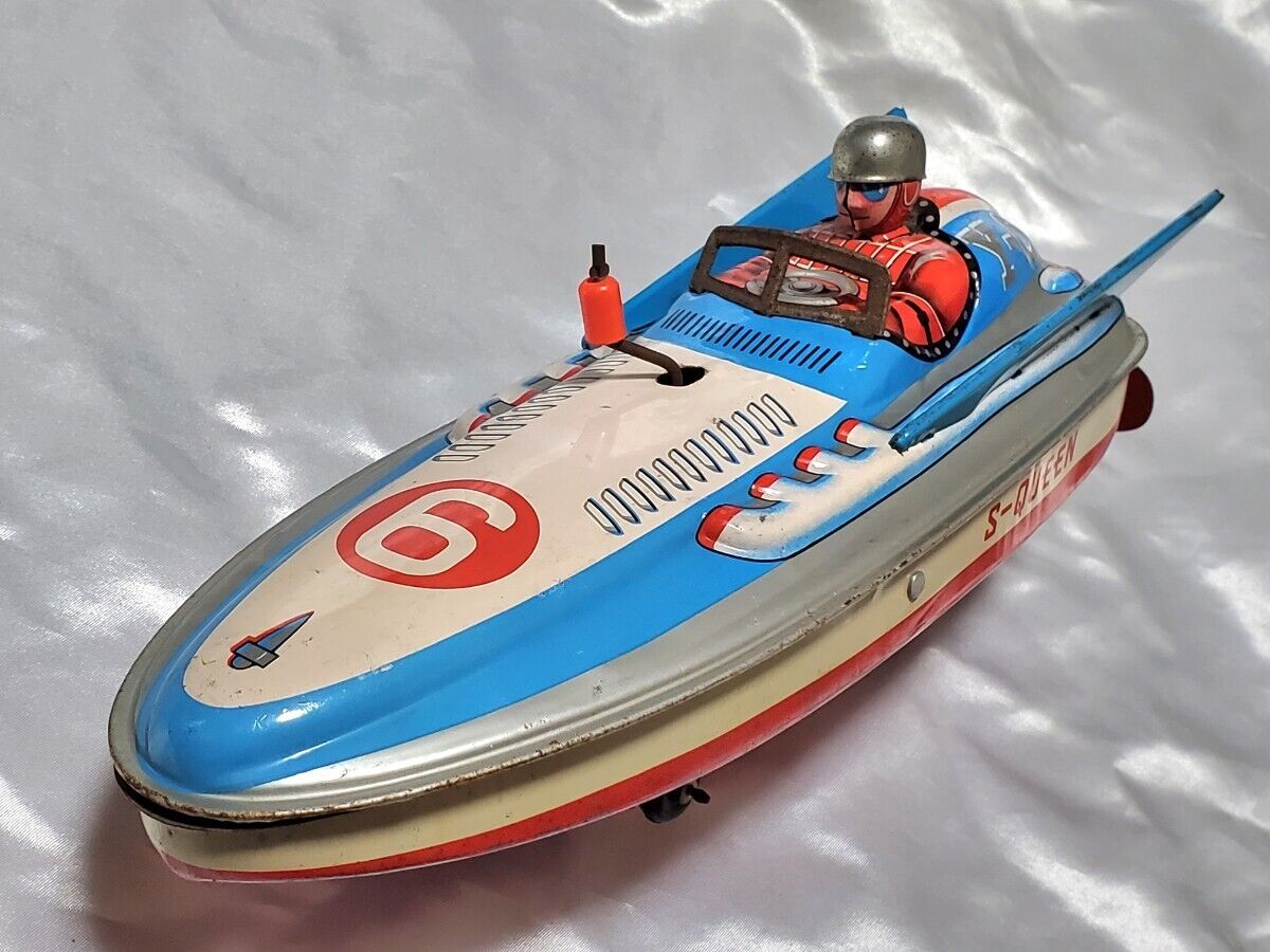 AS-IS Rare Yonezawa Amphibious Boat Y-6 Tin Friction Toy Ship Car Used in Japan