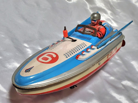 AS-IS Rare Yonezawa Amphibious Boat Y-6 Tin Friction Toy Ship Car Used in Japan