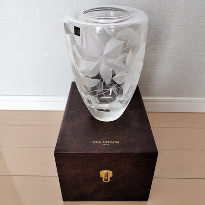 Rare HOYA Crystal Flower Vase Crystal Glass w/box Used in Japan F/S