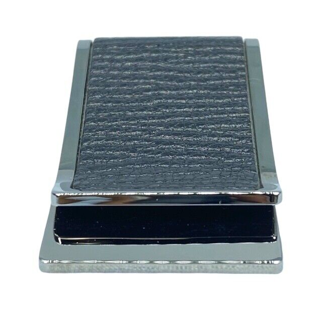 Gucci Money Clip Leather Metal Silver Black Used in Japan F/S