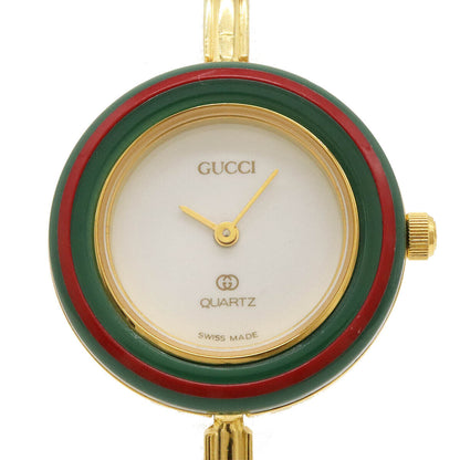 Gucci Watch Change Bezel White Dial GP Ladies QZ 1100L Used in Japan F/S