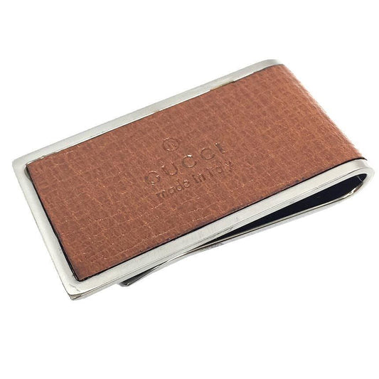 Gucci Money Clip Silver x Brown Men's Used in Japan F/S