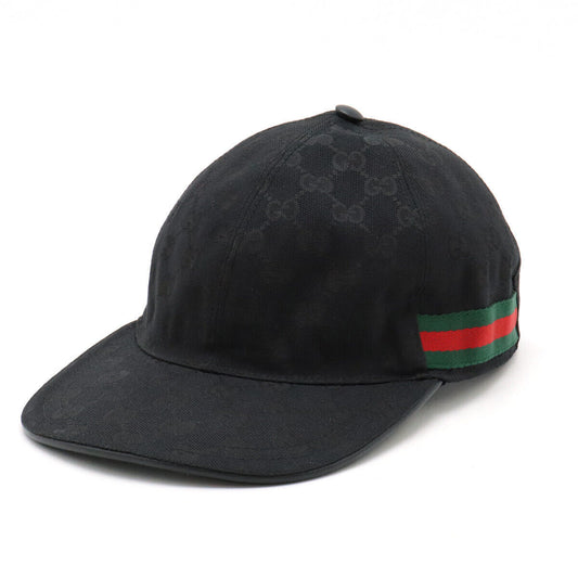 Rare Gucci Original GG Canvas Baseball Cap Black Red Green Used in Japan F/S