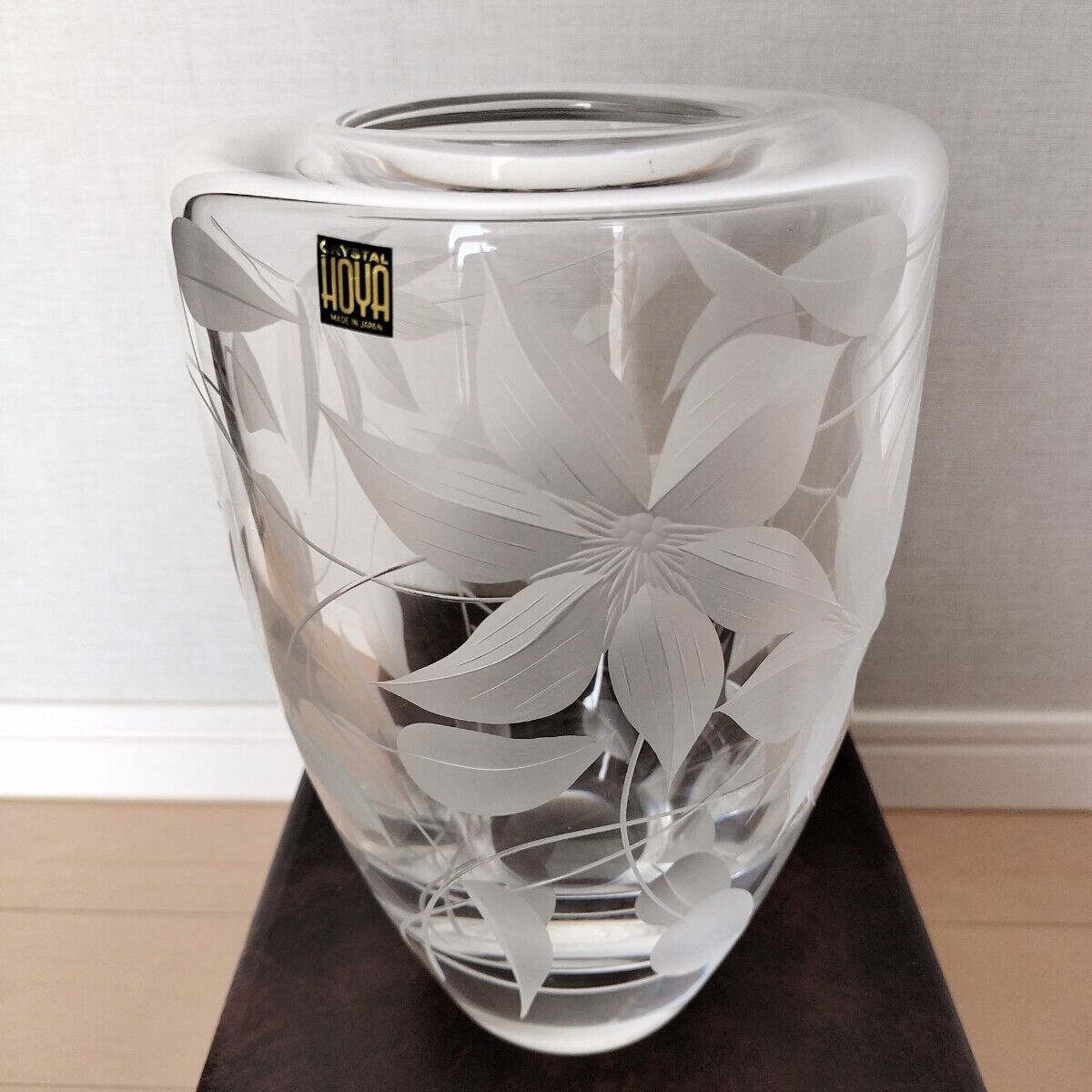 Rare HOYA Crystal Flower Vase Crystal Glass w/box Used in Japan F/S