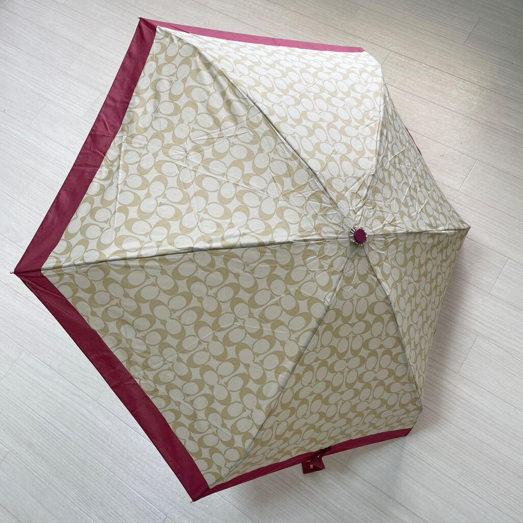 Near Mint Rare COACH Folding Umbrella Signature Pink Used in Japan F/S