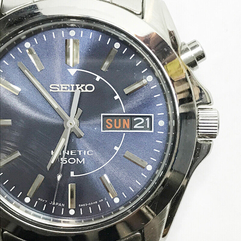 Rare Seiko Watch KINETIC 5M63-0AH0 Automatic Back Skeleton AT Day Date Used F/S