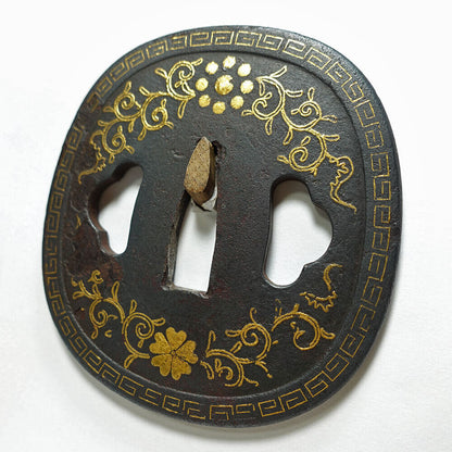 Rare Japanese Tsuba Sword Guard Edo Era Higo Iron w/box Used in Japan