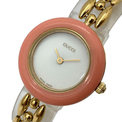 GUCCI 11/12.2 Change Bezel Watch Gold Ladies Quartz Pink Bezel Only Used in JPN