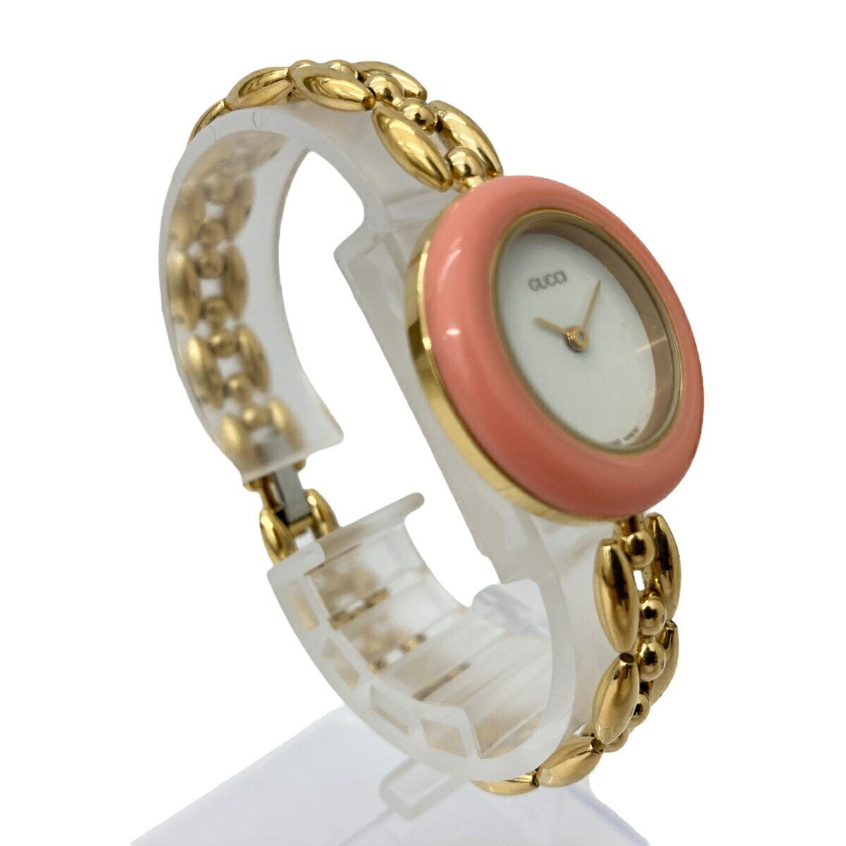 GUCCI 11/12.2 Change Bezel Watch Gold Ladies Quartz Pink Bezel Only Used in JPN