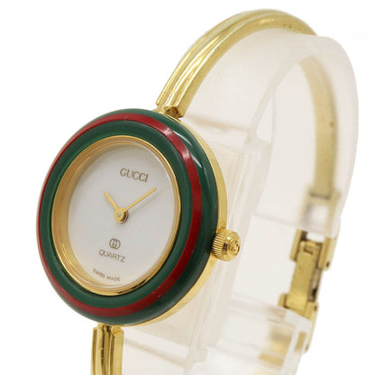 Gucci Watch Change Bezel White Dial GP Ladies QZ 1100L Used in Japan F/S