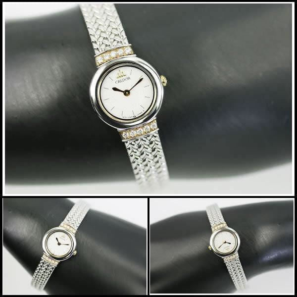 Seiko Credor Watch Rare 1E70-0100 Ladies 18KT/10P Lug Diamond Quartz Used in JPN