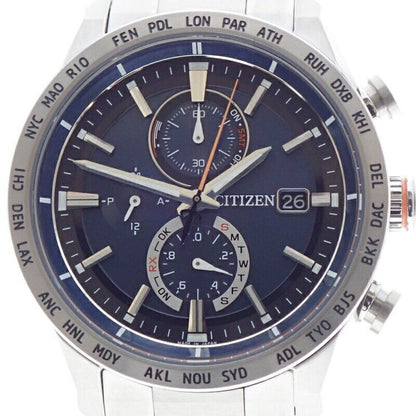 Citizen Watch Atessa Super Titanium Eco Drive Radio Solar Blue Dial Used F/S