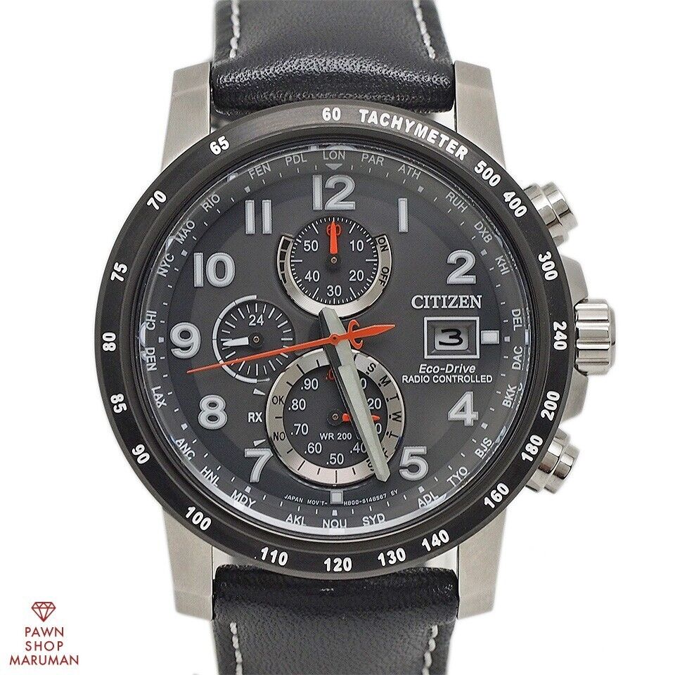 Citizen Eco Drive Radio Chronograph H800-S107334 SS x Leather Black Used in JPN