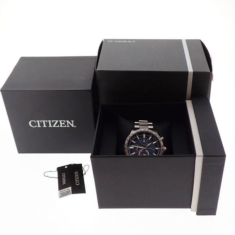 Citizen Watch Atessa Super Titanium Eco Drive Radio Solar Blue Dial Used F/S