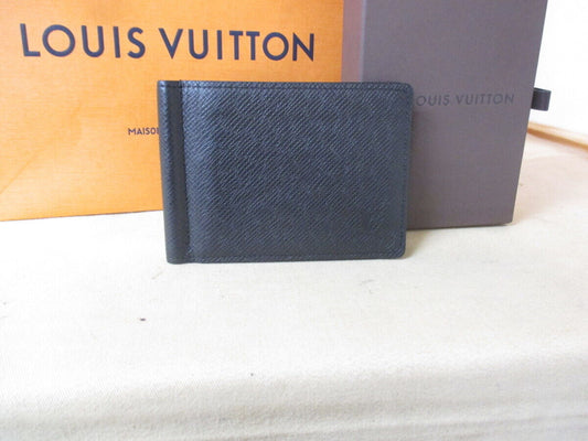 Louis Vuitton Taiga Pants Money clip Ardoise M62978 Black w/box Used in Japan