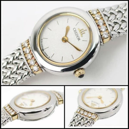 Seiko Credor Watch Rare 1E70-0100 Ladies 18KT/10P Lug Diamond Quartz Used in JPN