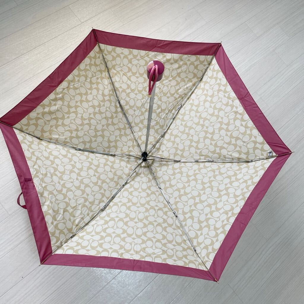 Near Mint Rare COACH Folding Umbrella Signature Pink Used in Japan F/S