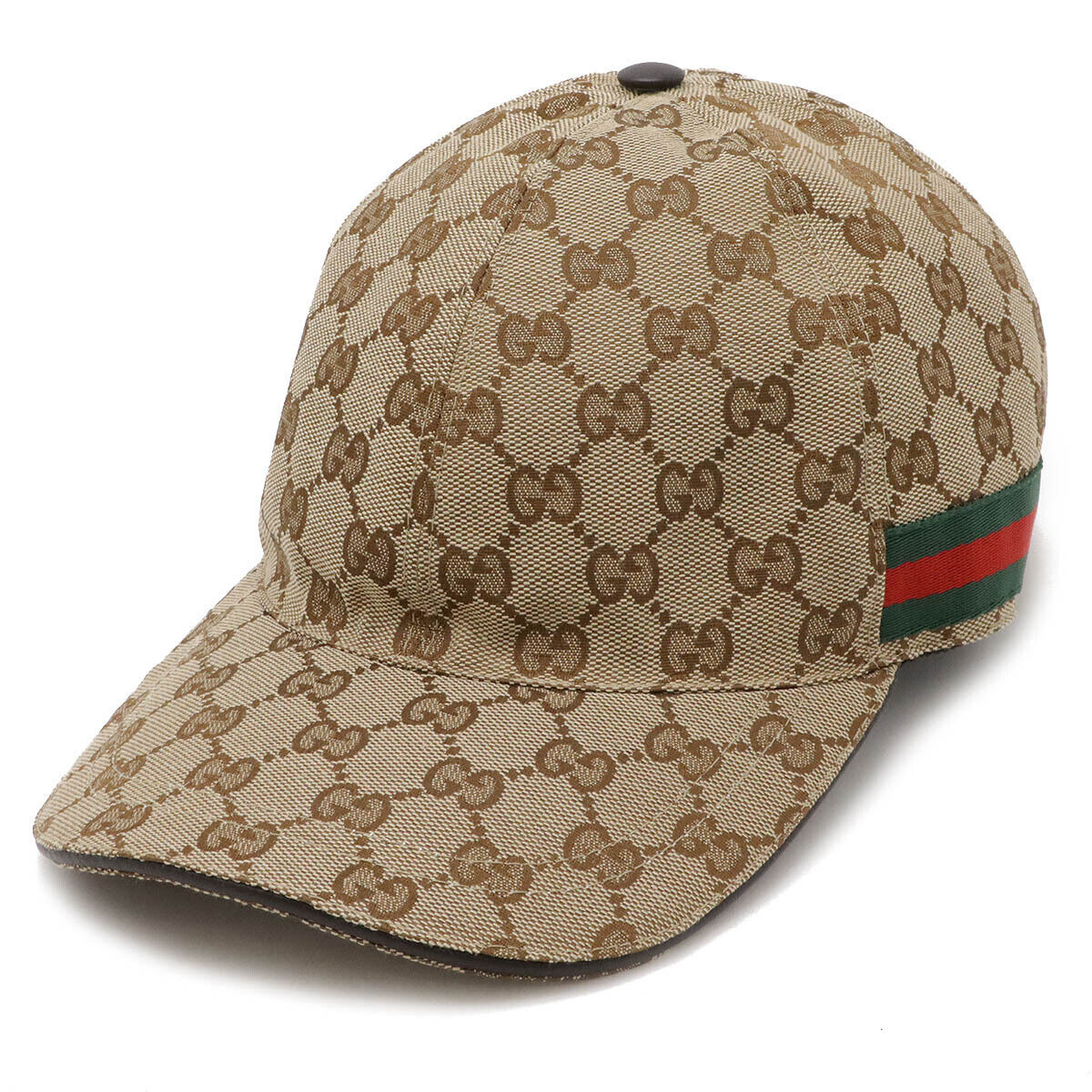 Gucci GG Canvas Webline Baseball Cap Khaki Beige Used in Japan F/S