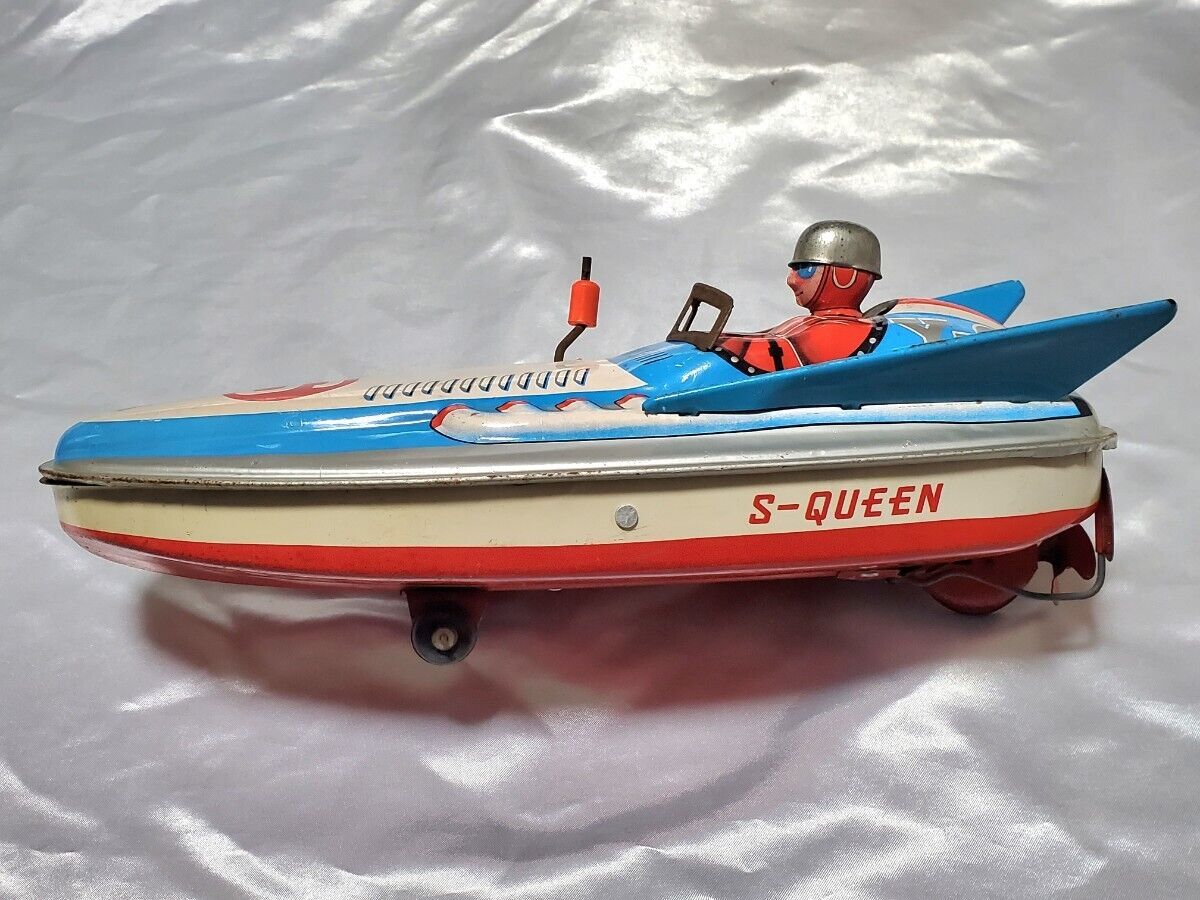 AS-IS Rare Yonezawa Amphibious Boat Y-6 Tin Friction Toy Ship Car Used in Japan