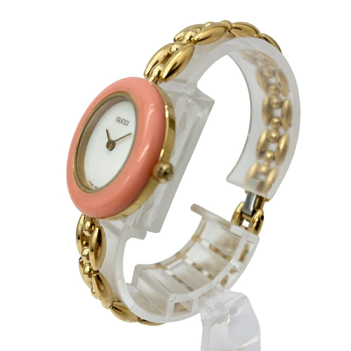 GUCCI 11/12.2 Change Bezel Watch Gold Ladies Quartz Pink Bezel Only Used in JPN